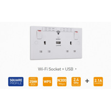 BG Wi-Fi Range Extender Socket with USB Charger 2-Gang 922UWR