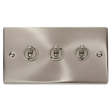 Click Deco 3 Gang 2 Way 10AX Toggle Switch Victorian Sat Chrome