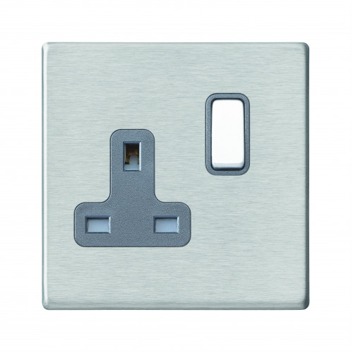 Hamilton Hartland G2 Stainless Steel 1 Gang 13A DP Switched Socket with Quartz Grey Insert