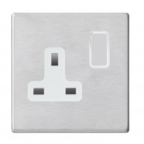 Hamilton Hartland G2 Stainless Steel 1 Gang 13A DP Switched Socket with white Insert