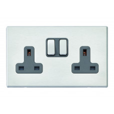 Hamilton Hartland G2 Stainless Steel 2 Gang 13A DP Switched Socket with Quartz Grey Insert 