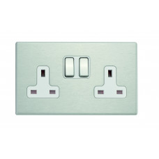 Hamilton Hartland G2 Stainless Steel 2 Gang 13A DP Switched Socket with White Insert 