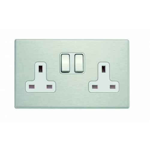 Hamilton Hartland G2 Stainless Steel 2 Gang 13A DP Switched Socket with White Insert 