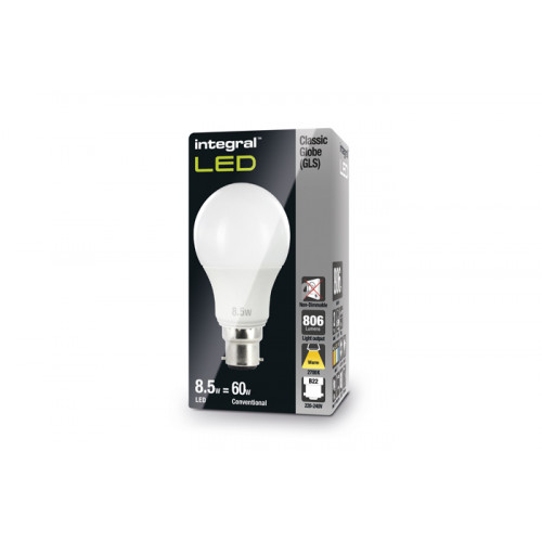 INTEGRAL Classic Globe (GLS) 9.5W (60W) 2700K 806lm B22 240 deg Beam Angle Non-Dimmable-Lamp