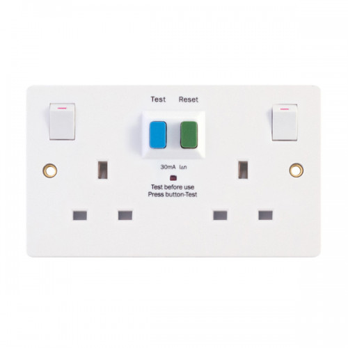 2 Gang 13 Amp RCD Socket DP – Passive/Latching – Switched