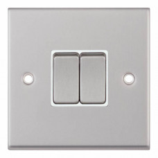 Selectric 7M-Pro Satin Chrome 2 Gang 10A 2 Way Switch with White Insert 7MPRO-102