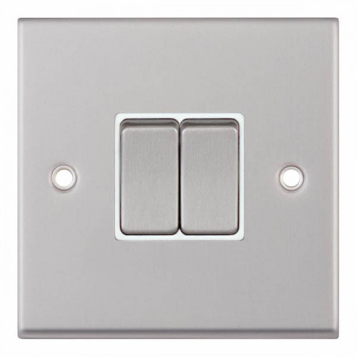 Selectric 7M-Pro Satin Chrome 2 Gang 10A 2 Way Switch with White Insert 7MPRO-102