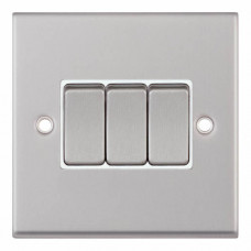 Selectric 7M-Pro Satin Chrome 3 Gang 10A 2 Way Switch with White Insert 7MPRO-103