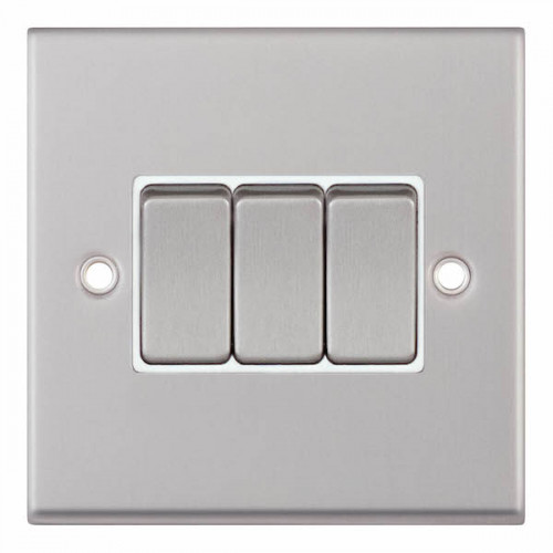 Selectric 7M-Pro Satin Chrome 3 Gang 10A 2 Way Switch with White Insert 7MPRO-103