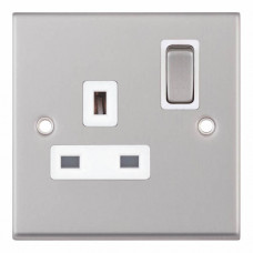 Selectric 7M-Pro Satin Chrome 1 Gang 13A DP Switched Socket with White Insert 7MPRO-121