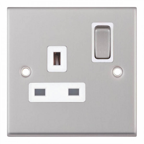 Selectric 7M-Pro Satin Chrome 1 Gang 13A DP Switched Socket with White Insert 7MPRO-121