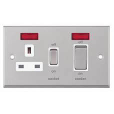 Selectric 7M-Pro Satin Chrome 45A DP Switch and 13A Switched Socket with Neon and White Insert 7MPRO-131