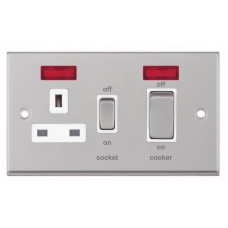 Selectric 7M-Pro Satin Chrome 45A DP Switch and 13A Switched Socket with Neon and White Insert 7MPRO-131