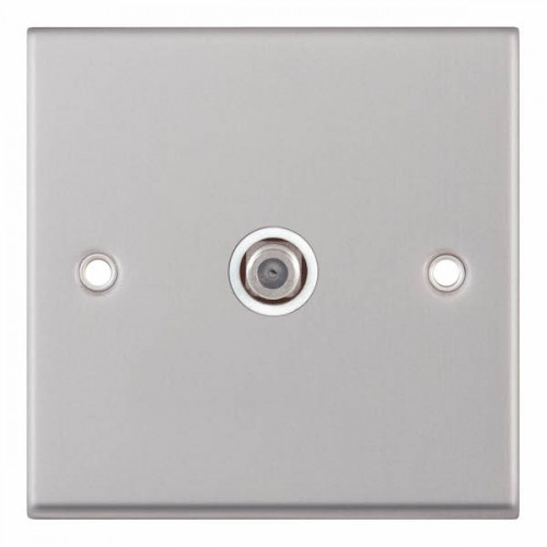 Selectric 7M-Pro Satin Chrome 1 Gang Satellite Socket with White Insert 7MPRO-135