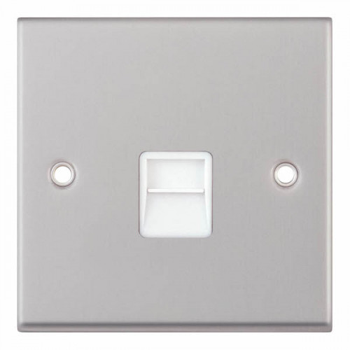 Selectric 7M-Pro Satin Chrome 1 Gang Telephone Secondary Socket with White Insert 7MPRO-139