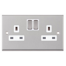 Selectric 7M-Pro Satin Chrome 2 Gang 13A Switched Socket with White Insert 7MPRO-151