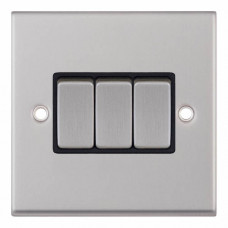 Selectric 7M-Pro Satin Chrome 3 Gang 10A 2 Way Switch with Black Insert 7MPRO-203