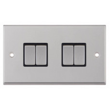 Selectric 7M-Pro Satin Chrome 4 Gang 10A 2 Way Switch with Black Insert 7MPRO-204