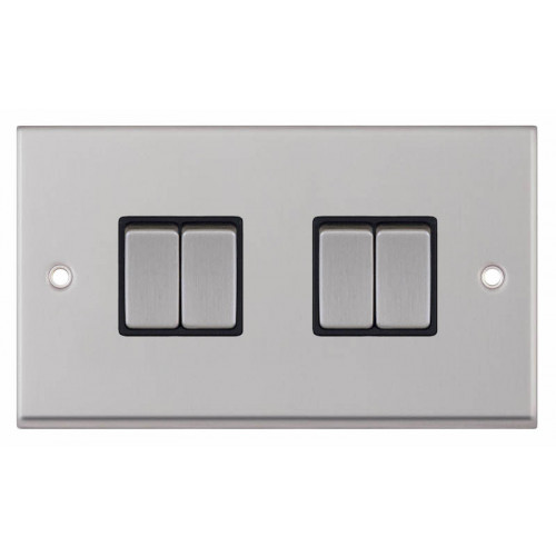 Selectric 7M-Pro Satin Chrome 4 Gang 10A 2 Way Switch with Black Insert 7MPRO-204