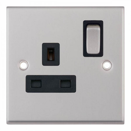 Selectric 7M-Pro Satin Chrome 1 Gang 13A DP Switched Socket with Black Insert 7MPRO-221