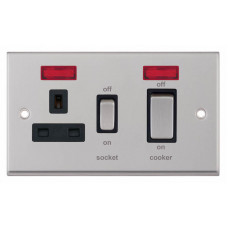 Selectric 7M-Pro Satin Chrome 45A DP Switch and 13A Switched Socket with Neon and Black Insert 7MPRO-231