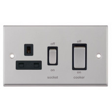 Selectric 7M-Pro Satin Chrome 45A DP Switch and 13A Switched Socket with Black Insert 7MPRO-249