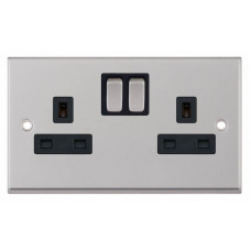 Selectric 7M-Pro Satin Chrome 2 Gang 13A Switched Socket with Black Insert 7MPRO-251