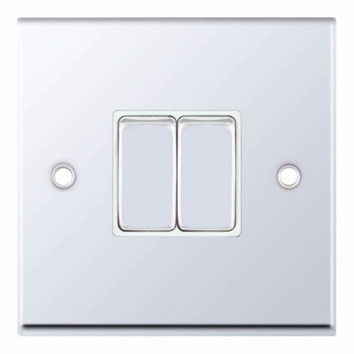 Selectric 7M-Pro Polished Chrome 2 Gang 10A 2 Way Switch with White Insert 7MPRO-302
