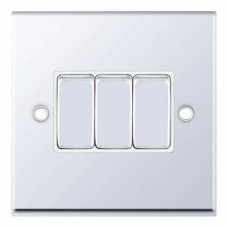 Selectric 7M-Pro Polished Chrome 3 Gang 10A 2 Way Switch with White Insert 7MPRO-303