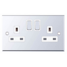 Selectric 7M-Pro Polished Chrome 2 Gang 13A DP Switched Socket with White Insert 7MPRO-322