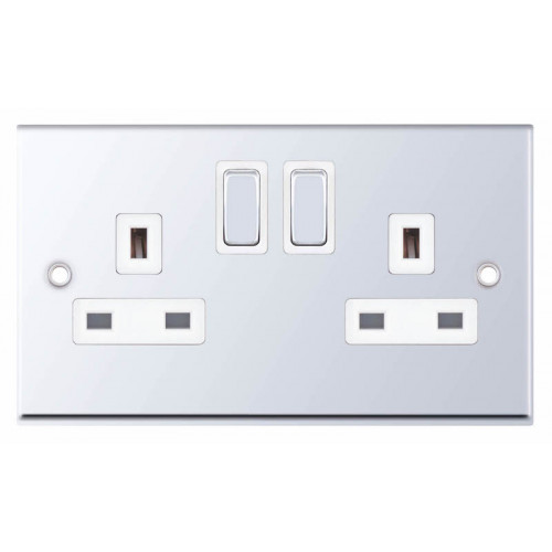 Selectric 7M-Pro Polished Chrome 2 Gang 13A DP Switched Socket with White Insert 7MPRO-322