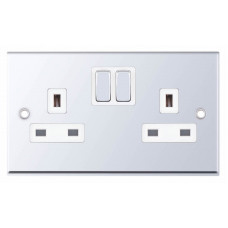 Selectric 7M-Pro Polished Chrome 2 Gang 13A Switched Socket with White Insert 7MPRO-351