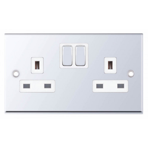 Selectric 7M-Pro Polished Chrome 2 Gang 13A Switched Socket with White Insert 7MPRO-351