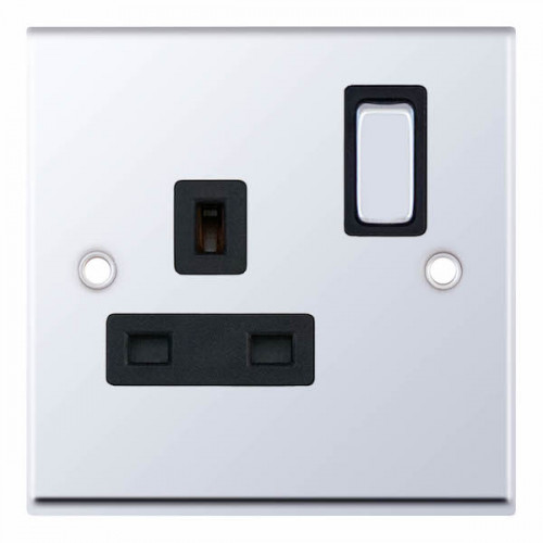 Selectric 7M-Pro Polished Chrome 1 Gang 13A DP Switched Socket with Black Insert 7MPRO-521