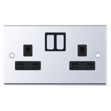 Selectric 7M-Pro Polished Chrome 2 Gang 13A Switched Socket with Black Insert 7MPRO-551