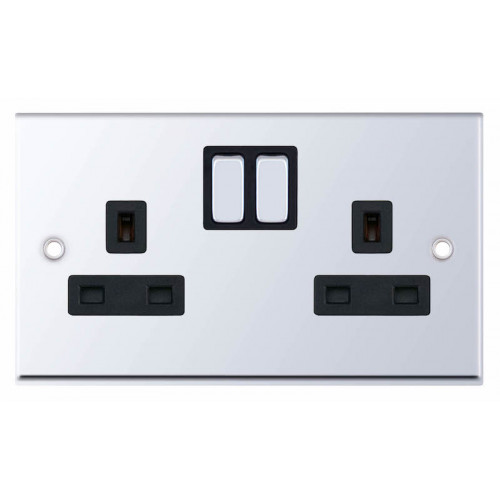 Selectric 7M-Pro Polished Chrome 2 Gang 13A Switched Socket with Black Insert 7MPRO-551