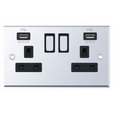 Selectric 7M-Pro Polished Chrome 2 Gang 13A Switched Socket with USB Outlet and Black Insert 7MPRO-561