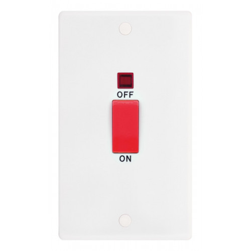 Selectric Smooth 2 Gang 45A DP Switch with Neon and Red Rocker SSL518