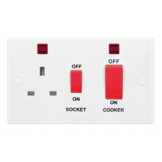 Selectric Smooth 45A DP Switch and 13A Switched Socket with Neon and Red Rockers SSL533