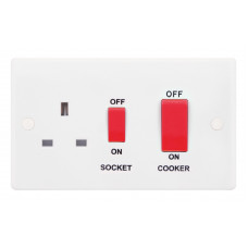 Selectric Smooth 45A DP Switch and 13A Switched Socket with Red Rockers SSL564