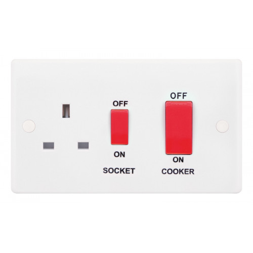 Selectric Smooth 45A DP Switch and 13A Switched Socket with Red Rockers SSL564