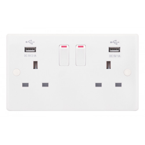 Selectric Smooth 2 Gang 13A Switched Socket with USB Outlet SSL581