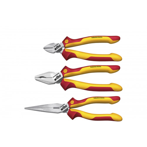 Wiha 3 Piece VDE Side Cutter, Combination & Long Nose Plier Set